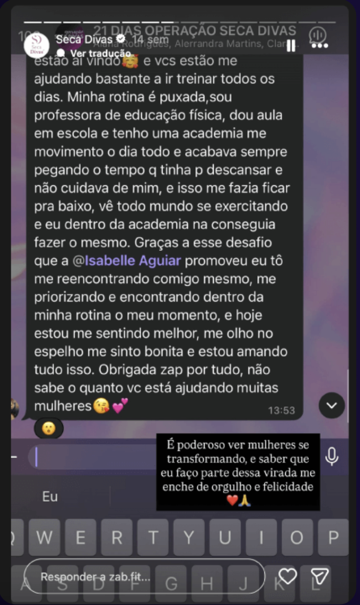 Depoimento de aluna · Desafio Seca Diva